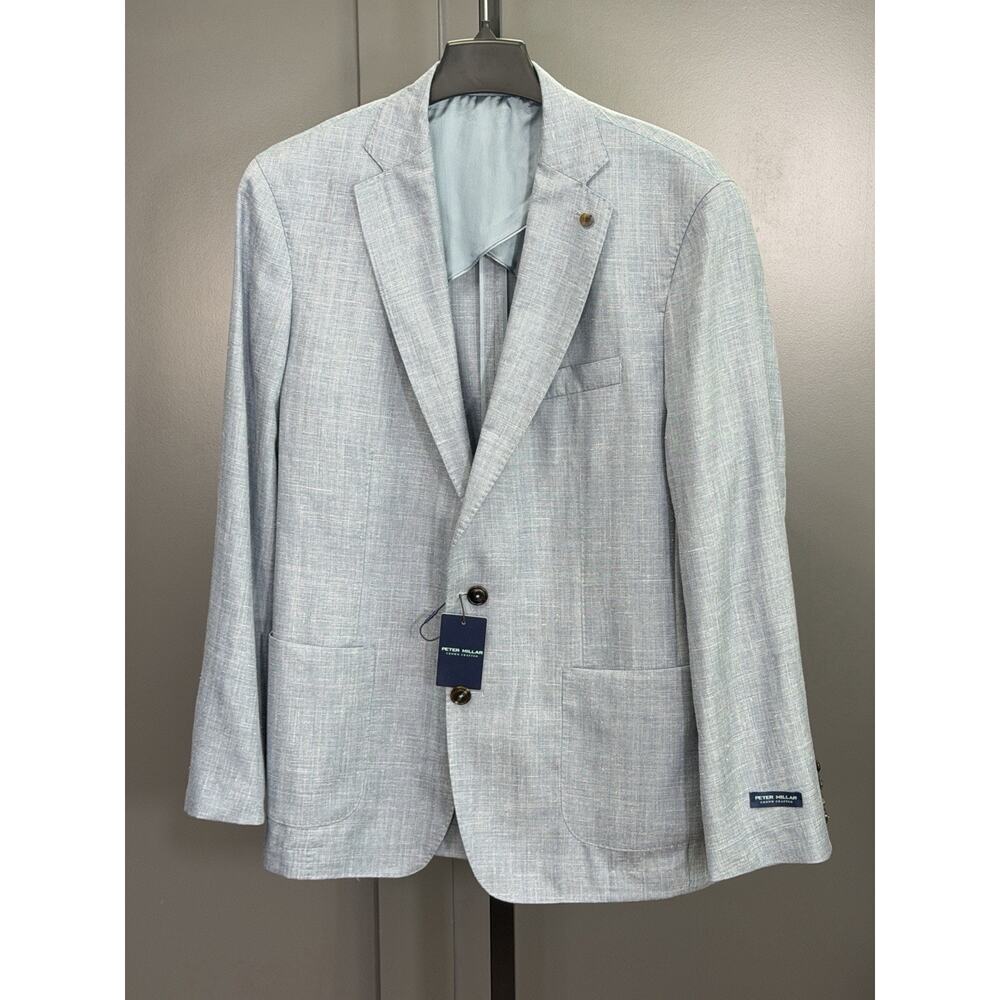 NWT Peter Millar Crown Crafted Linen Herringbone Jacket Angelite Blue 46R, $1295